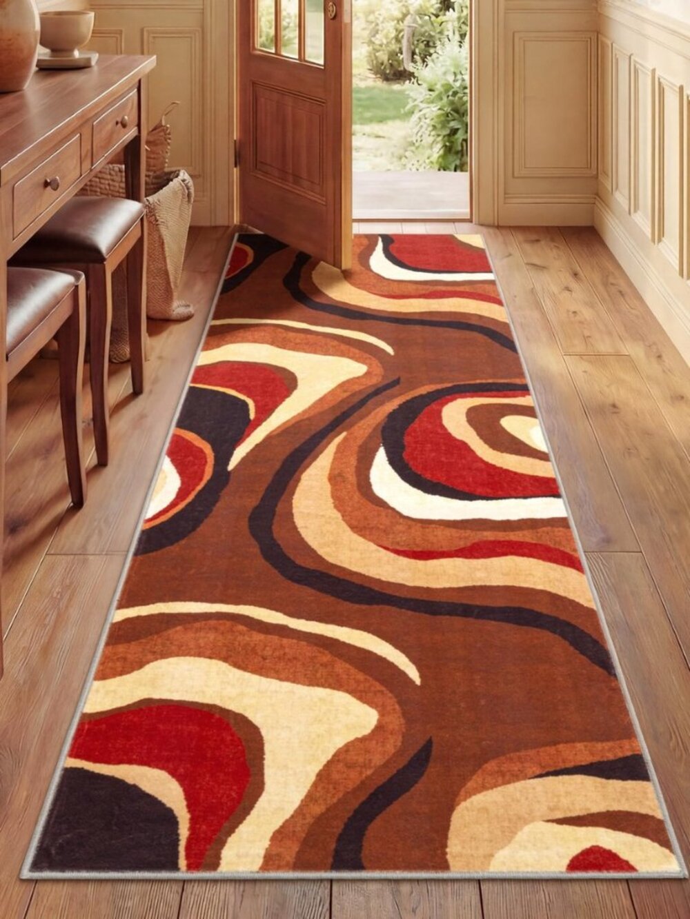 Burnt Orange Runner Rug 2x6 for Hallway,Farmhouse Brown Retro Carpets